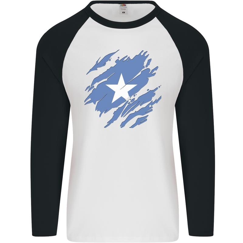 Torn Somalia Flag Somalian Day Football Mens L/S Baseball T-Shirt White/Black