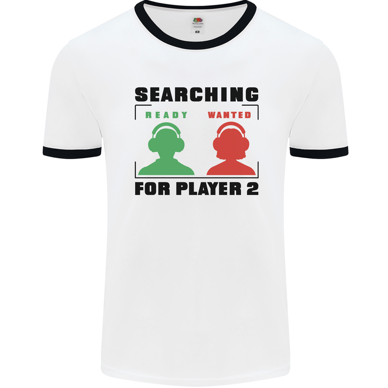 Player Two Wanted Funny Singles Day Gamer Mens Ringer T-Shirt White/Black