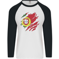 Torn Portugal Flag Portugese Day Football Mens L/S Baseball T-Shirt White/Black