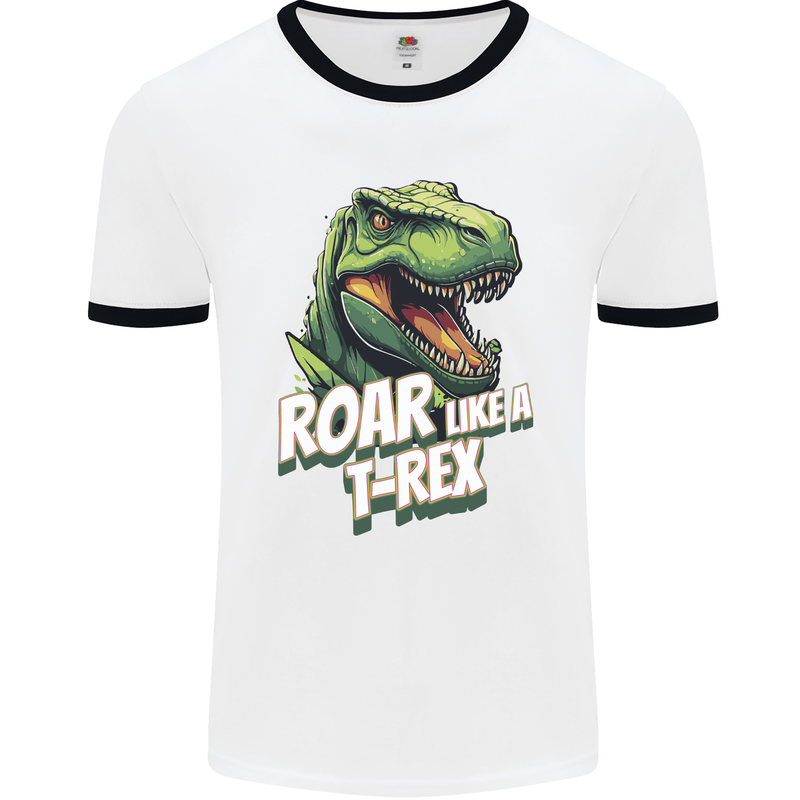 Roar Like a T-Rex Dinosaur Mens Ringer T-Shirt White/Black