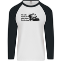 Biker Going Down on One Knee Motorcycle Mens L/S Baseball T-Shirt White/Black