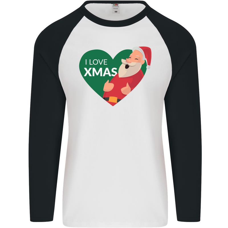 I Love Xmas Santa Claus Christmas Mens L/S Baseball T-Shirt White/Black