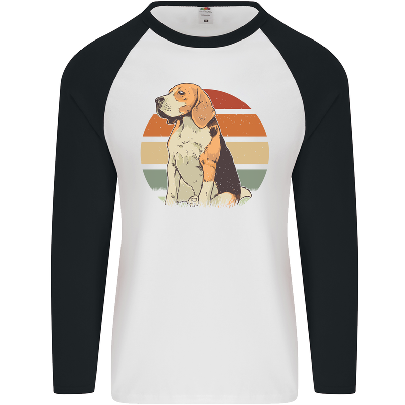 Dogs Beagle With a Retro Sunset Background Mens L/S Baseball T-Shirt White/Black