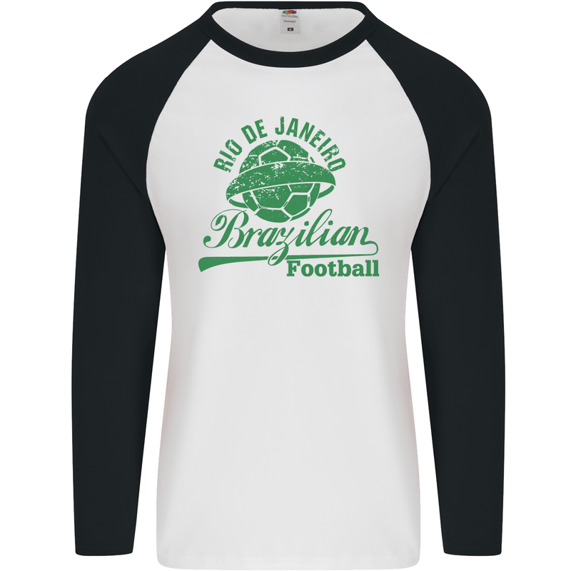 Rio De Janeiro Brazilian Football Brazil Mens L/S Baseball T-Shirt White/Black