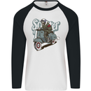 Scooter Skull Motorcycle MOD Biker Mens L/S Baseball T-Shirt White/Black