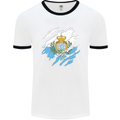 Torn San Marino Flag Sammarinese Day Football Mens Ringer T-Shirt White/Black