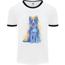 A Colourful Border Collie Dog Design Mens Ringer T-Shirt White/Black