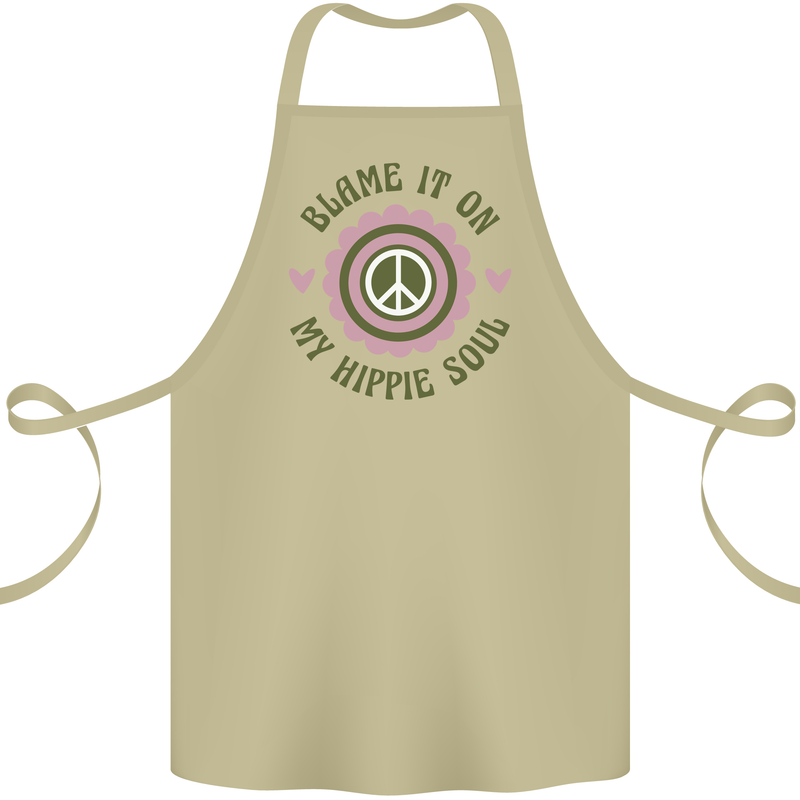 Blame It on My Hippy Soul 60s 70s Flower Power Cotton Apron 100% Organic Khaki