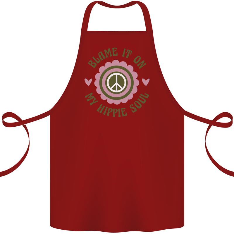 Blame It on My Hippy Soul 60s 70s Flower Power Cotton Apron 100% Organic Maroon