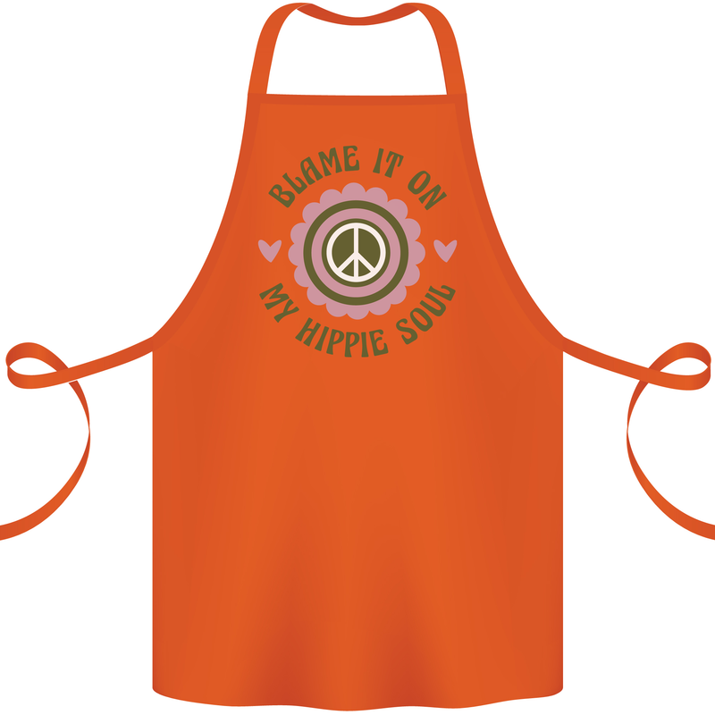 Blame It on My Hippy Soul 60s 70s Flower Power Cotton Apron 100% Organic Orange
