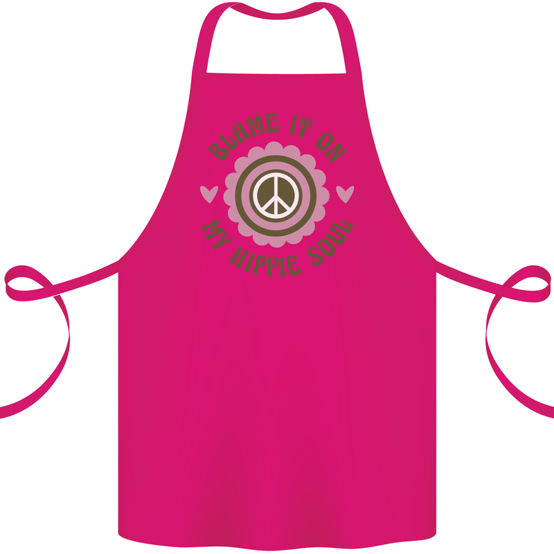 Blame It on My Hippy Soul 60s 70s Flower Power Cotton Apron 100% Organic Pink