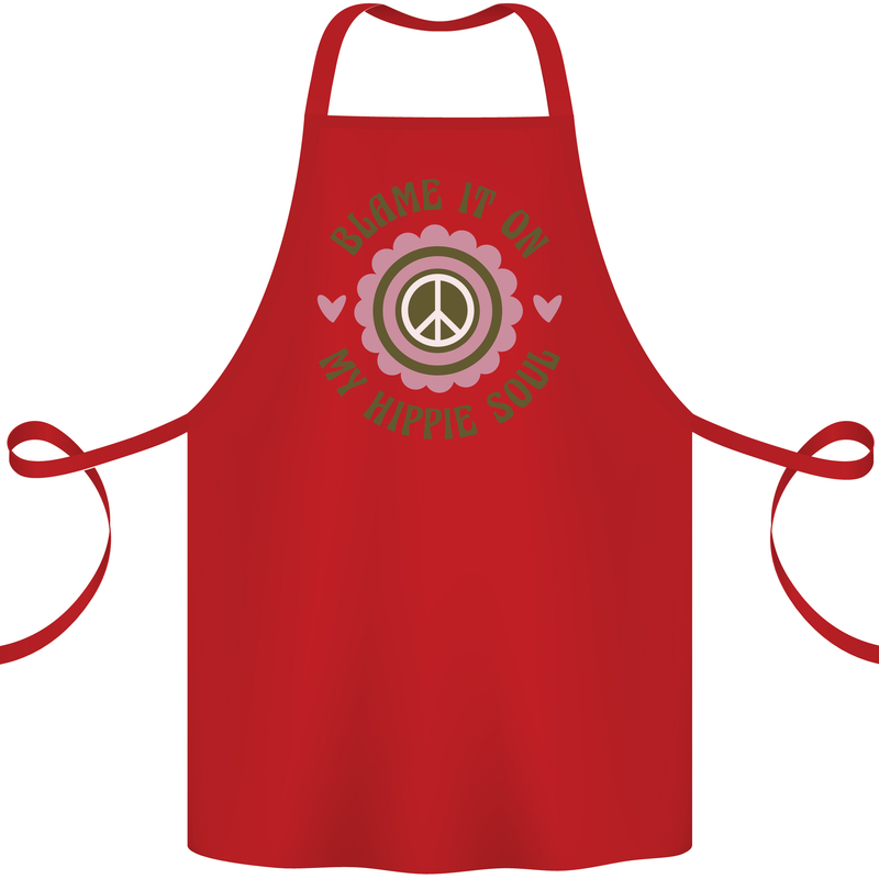 Blame It on My Hippy Soul 60s 70s Flower Power Cotton Apron 100% Organic Red