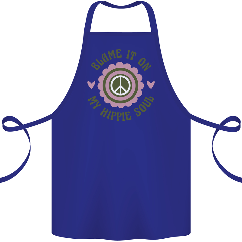 Blame It on My Hippy Soul 60s 70s Flower Power Cotton Apron 100% Organic Royal Blue