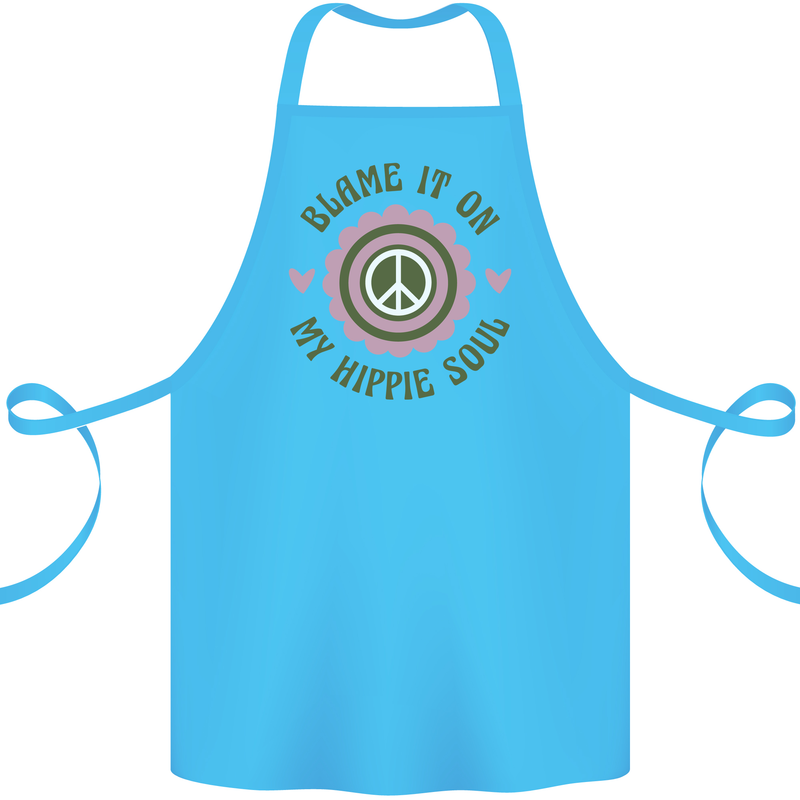 Blame It on My Hippy Soul 60s 70s Flower Power Cotton Apron 100% Organic Turquoise