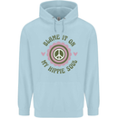 Blame It on My Hippy Soul 60s 70s Flower Power Mens 80% Cotton Hoodie Light Blue
