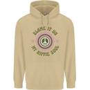 Blame It on My Hippy Soul 60s 70s Flower Power Mens 80% Cotton Hoodie Sand