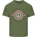 Blame It on My Hippy Soul 60s 70s Flower Power Mens Cotton T-Shirt Tee Top Military Green