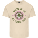 Blame It on My Hippy Soul 60s 70s Flower Power Mens Cotton T-Shirt Tee Top Natural