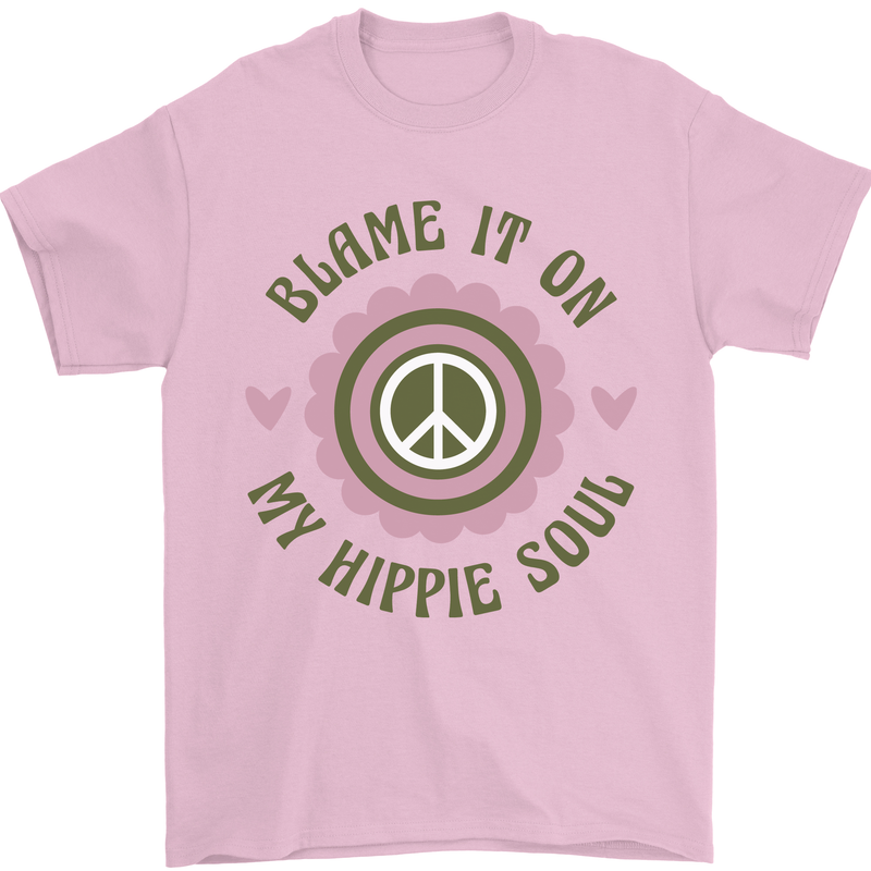 Blame It on My Hippy Soul 60s 70s Flower Power Mens T-Shirt 100% Cotton Light Pink