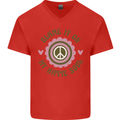 Blame It on My Hippy Soul 60s 70s Flower Power Mens V-Neck Cotton T-Shirt Red