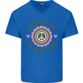 Blame It on My Hippy Soul 60s 70s Flower Power Mens V-Neck Cotton T-Shirt Royal Blue