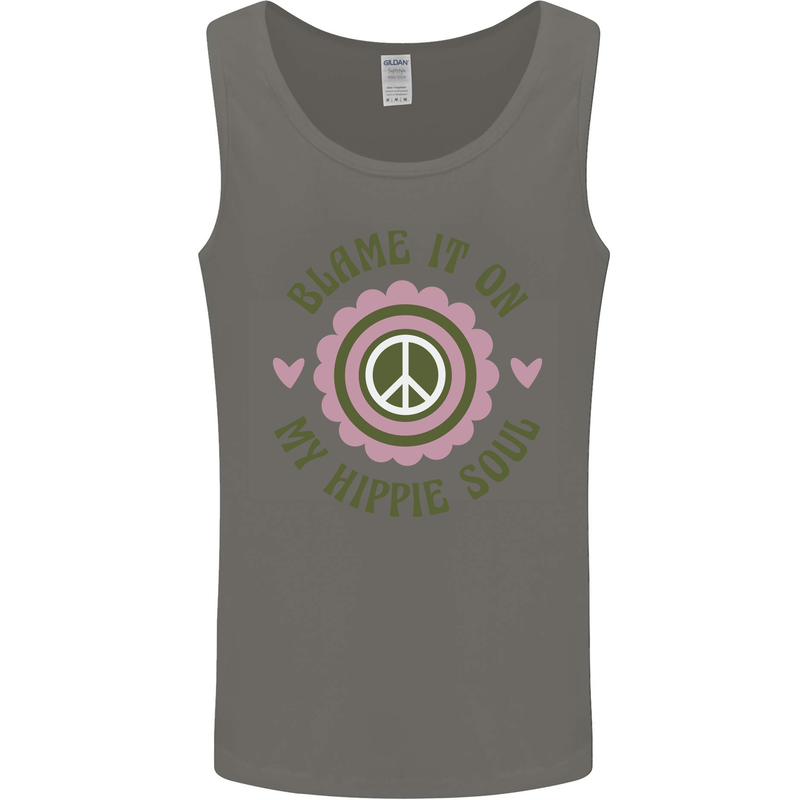 Blame It on My Hippy Soul 60s 70s Flower Power Mens Vest Tank Top Charcoal