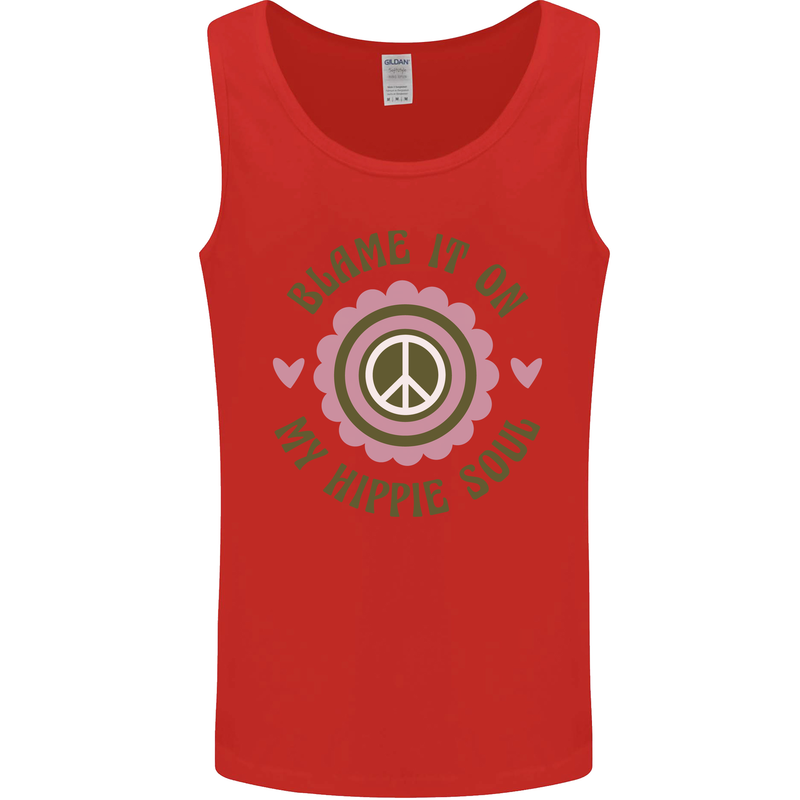 Blame It on My Hippy Soul 60s 70s Flower Power Mens Vest Tank Top Red