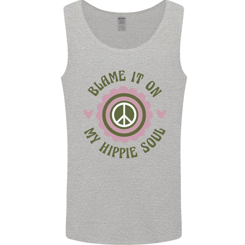 Blame It on My Hippy Soul 60s 70s Flower Power Mens Vest Tank Top Sports Grey