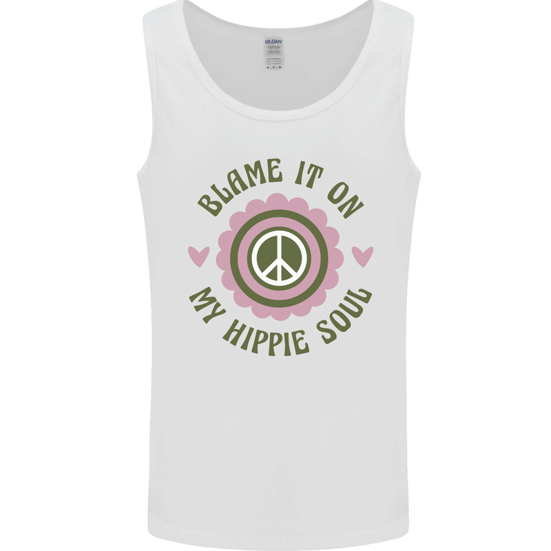 Blame It on My Hippy Soul 60s 70s Flower Power Mens Vest Tank Top White