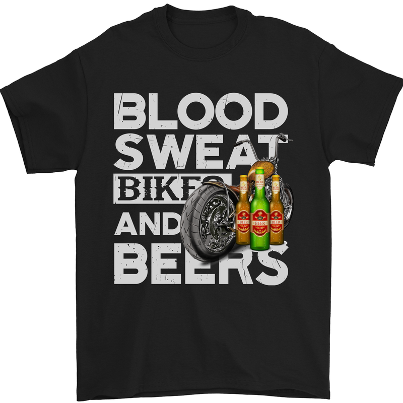 a black t - shirt with a motorcycle and beer on it