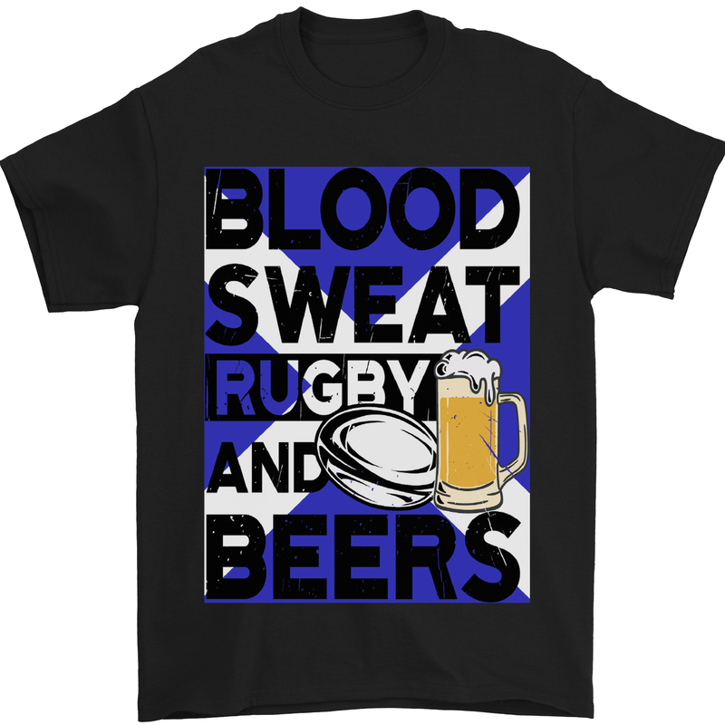 a black t - shirt with a beer and rugby ball on it