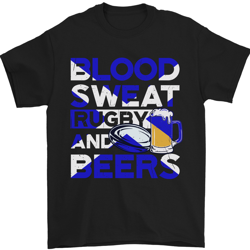 a black t - shirt that says blood sweat rugby and beers