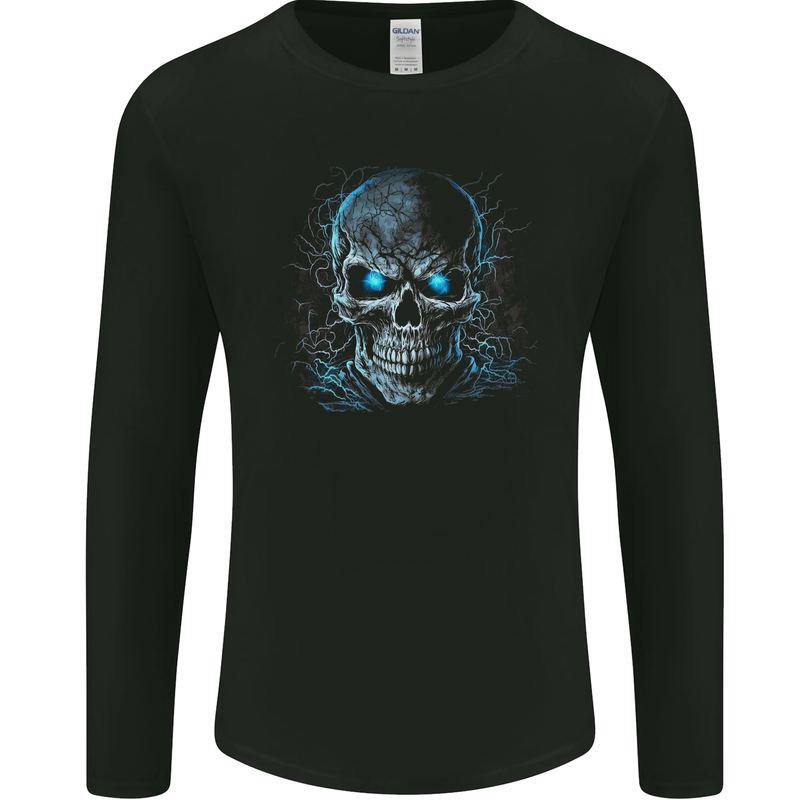 Blue Cosmic Skull Mens Long Sleeve T-Shirt Black