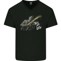 Blues n Jazz Guitar Player Mens V-Neck Cotton T-Shirt Black