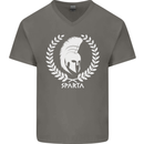 Bodybuilding Gym Training Sparta Helmet Mens V-Neck Cotton T-Shirt Charcoal
