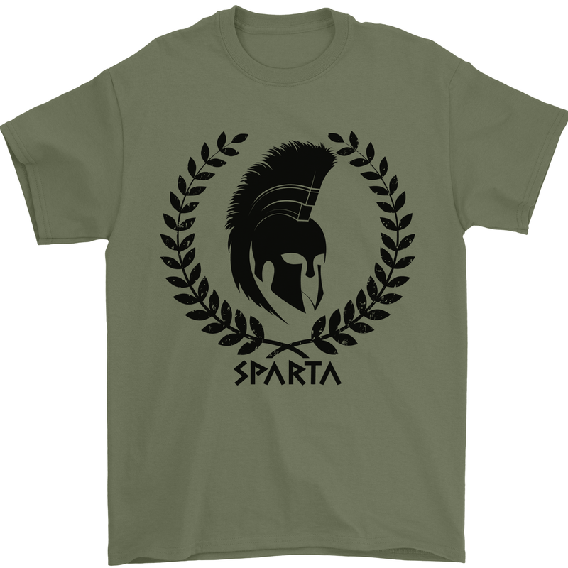 Bodybuilding Sparta Helmet Gym Training Mens T-Shirt 100% Cotton Military Green