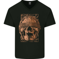 Bondage Skull Mens V-Neck Cotton T-Shirt Black