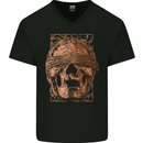 Bondage Skull Mens V-Neck Cotton T-Shirt Black