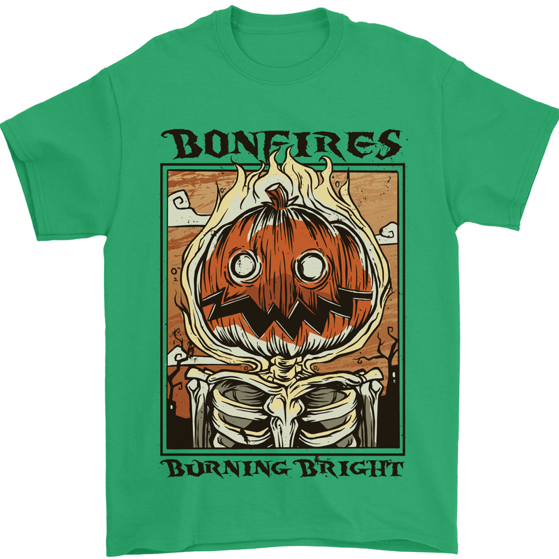 Bonfires Burning Halloween Guy Fawkes Night Mens T-Shirt 100% Cotton Irish Green