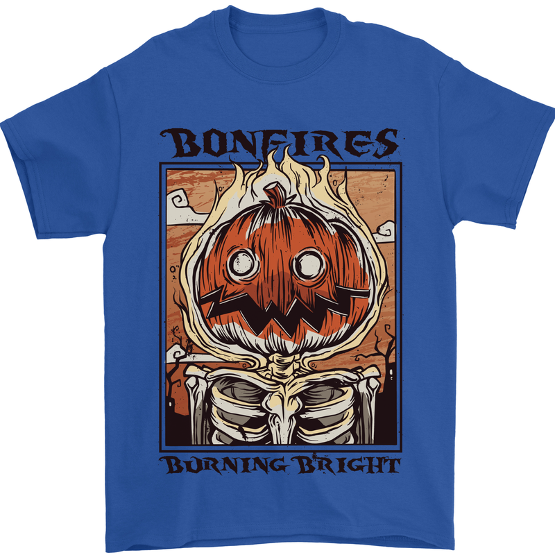 Bonfires Burning Halloween Guy Fawkes Night Mens T-Shirt 100% Cotton Royal Blue
