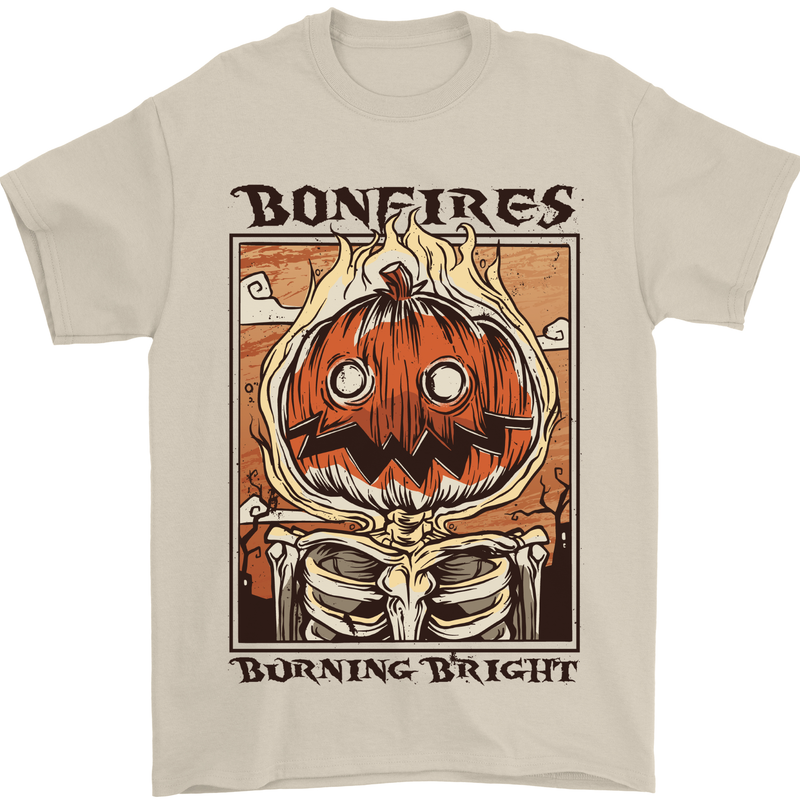 Bonfires Burning Halloween Guy Fawkes Night Mens T-Shirt 100% Cotton Sand
