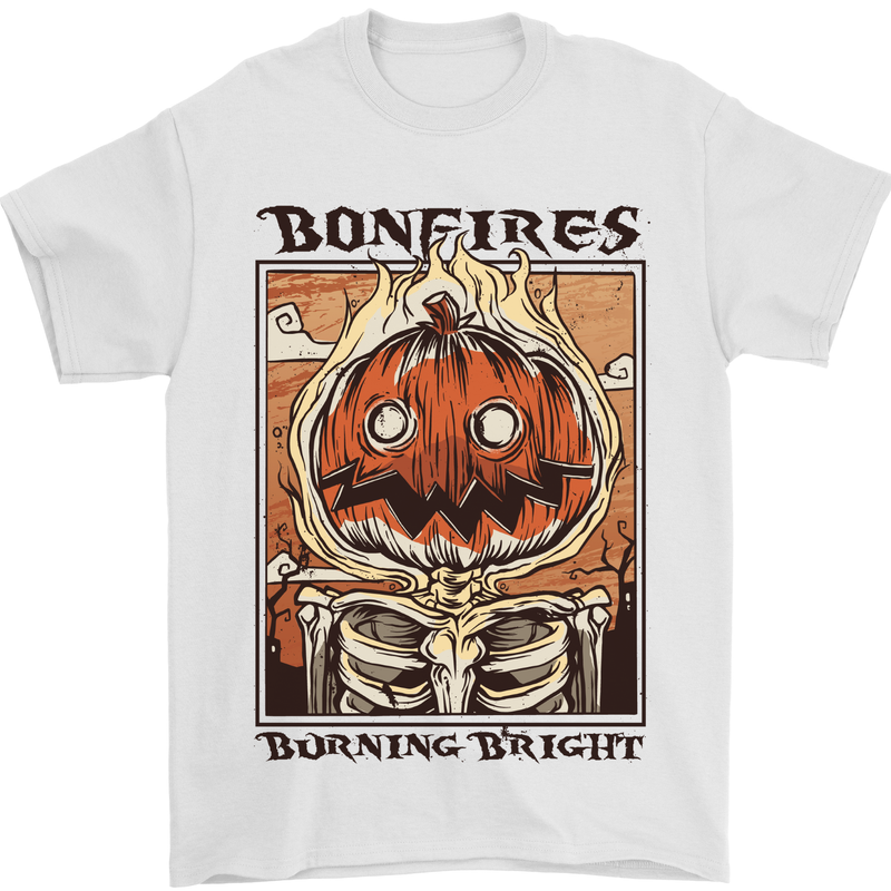 Bonfires Burning Halloween Guy Fawkes Night Mens T-Shirt 100% Cotton White