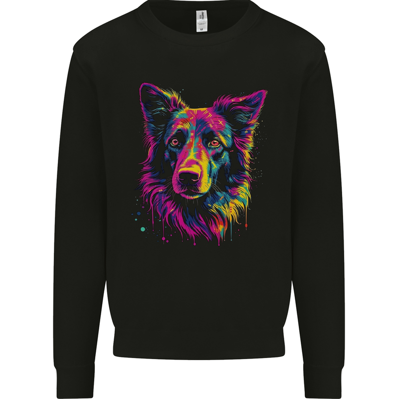 Border Collie Dog in Colour Kids Sweatshirt Jumper Black