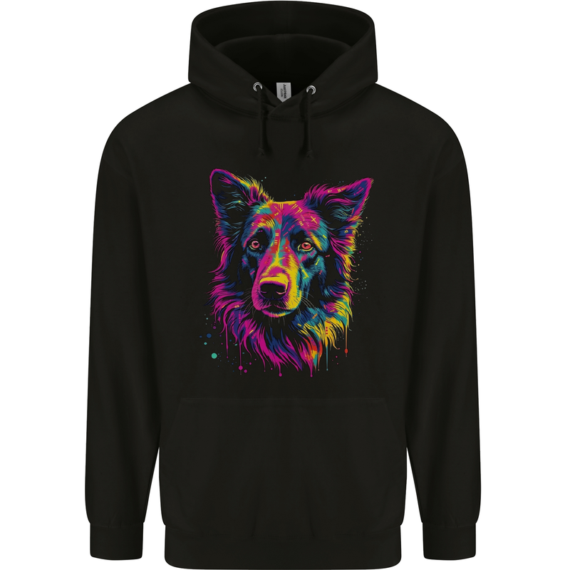 Border Collie Dog in Colour Mens 80% Cotton Hoodie Black