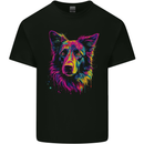 Border Collie Dog in Colour Mens Cotton T-Shirt Tee Top Black