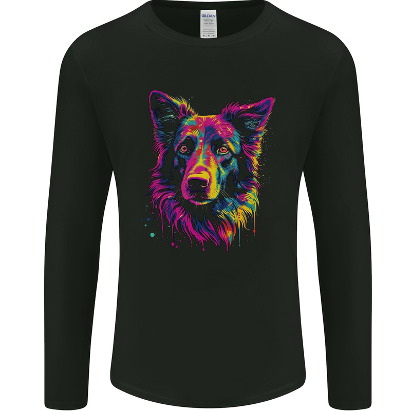 Border Collie Dog in Colour Mens Long Sleeve T-Shirt Black