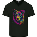 Border Collie Dog in Colour Mens V-Neck Cotton T-Shirt Black