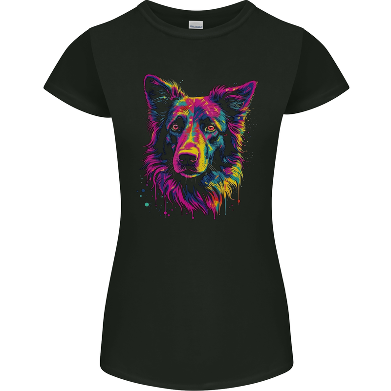 Border Collie Dog in Colour Womens Petite Cut T-Shirt Black