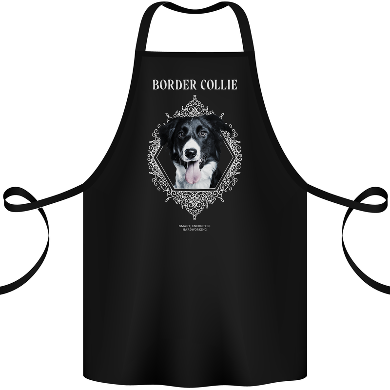Border Collie Dog in a Frame Cotton Apron 100% Organic Black