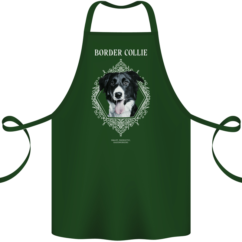 Border Collie Dog in a Frame Cotton Apron 100% Organic Forest Green
